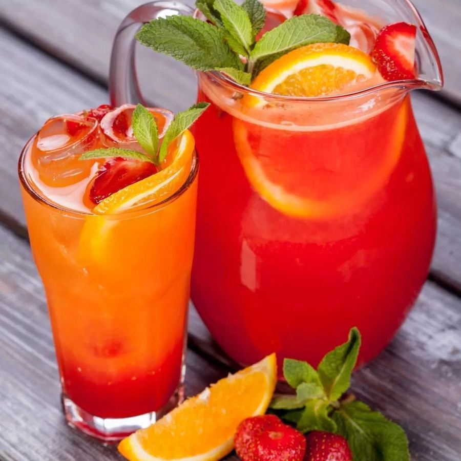Suco morango & laranja (da fruta).